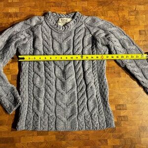 Aran Sweater Market Blue-Gray Fisherman Cable Knit Sweater 100% Merino Wool XS